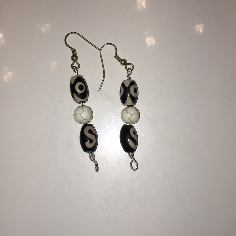 Black and white beaded earrings